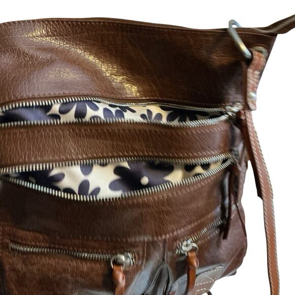 Nino Bossi Brown Crossbody Modern Bag Purse Multiple Zipper Compartments-NWOT - Picture 14 of 16